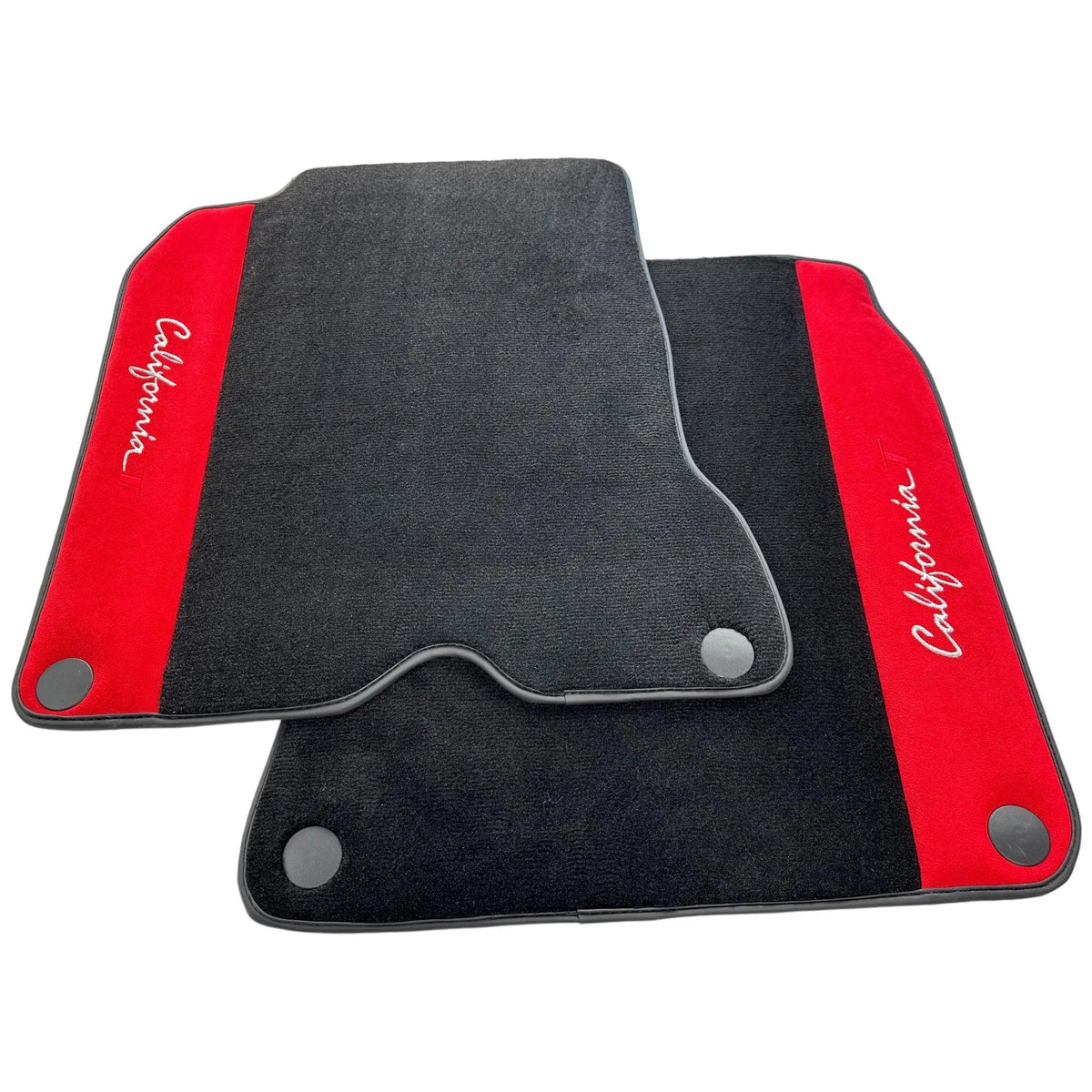 Black Floor Mats For Ferrari California T (2015-2018) with Red Alcantara Leather - AutoWin
