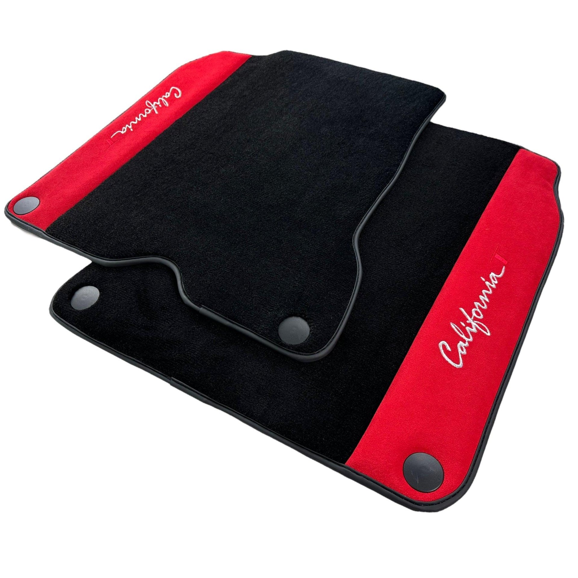 Black Floor Mats For Ferrari California T (2015-2018) with Red Alcantara Leather - AutoWin