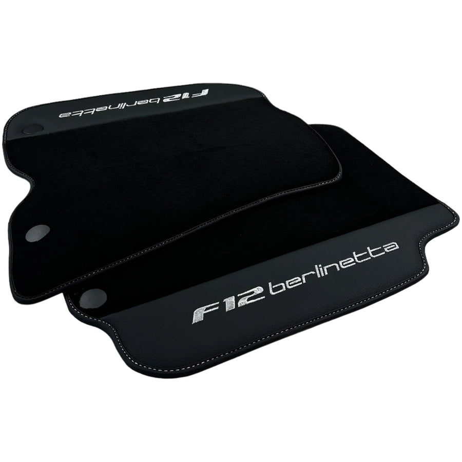 Black Floor Mats for Ferrari F12 Berlinetta (2012-2022) with Leather - AutoWin