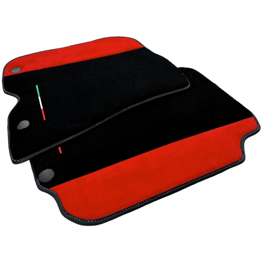 Black Floor Mats for Ferrari F12 Berlinetta (2012-2022) with Red Alcantara Leather - AutoWin