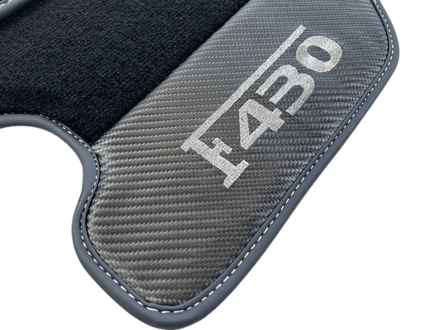 Black Floor Mats For Ferrari F430 2004-2009 With Carbon Fiber Leather - AutoWin