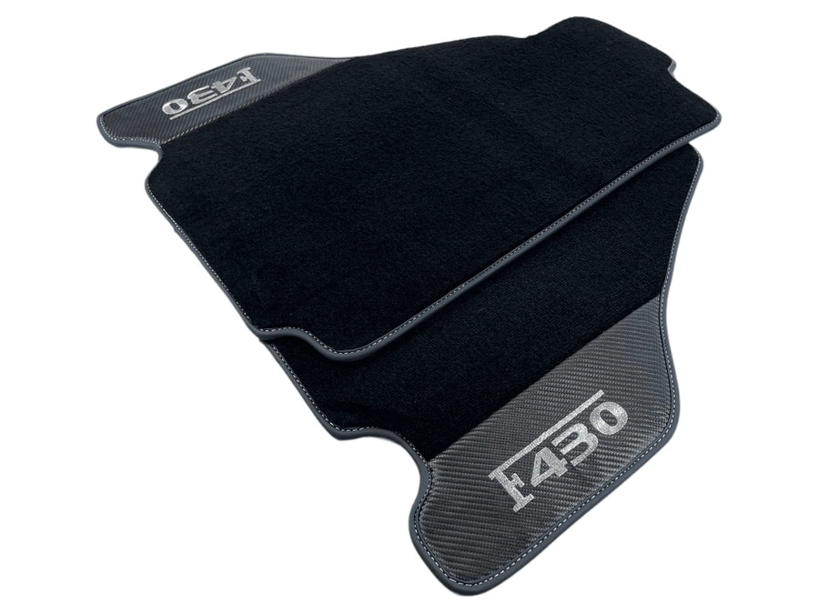 Svarte Bilmatter For Ferrari F430 2004-2009 Med Karbonfiber Lær - AutoWin