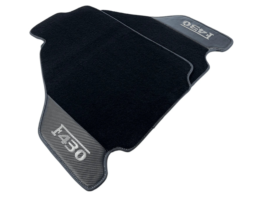 Svarte Bilmatter For Ferrari F430 2004-2009 Med Karbonfiber Lær - AutoWin