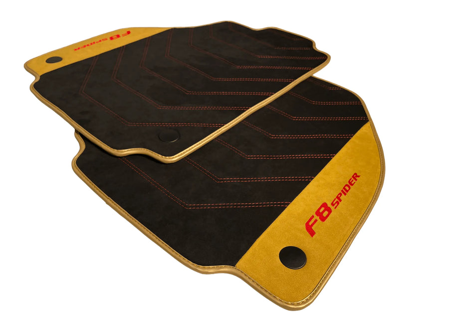 Black Floor Mats For Ferrari F8 Spider 2019-2022 With Tan Alcantara Leather - AutoWin