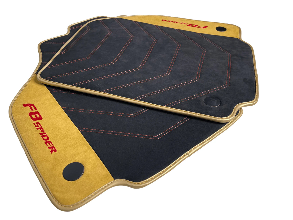 Black Floor Mats For Ferrari F8 Spider 2019-2022 With Tan Alcantara Leather - AutoWin