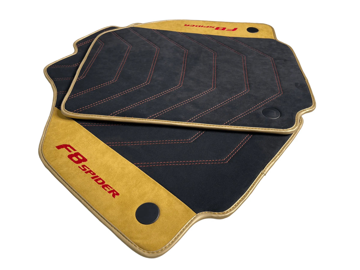 Black Floor Mats For Ferrari F8 Spider 2019-2022 With Tan Alcantara Leather - AutoWin