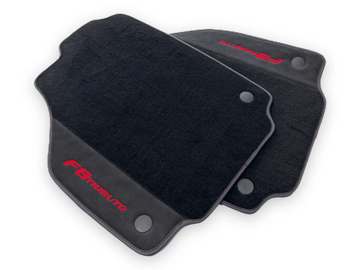 Black Floor Mats For Ferrari F8 Tributo 2019-2022 With Alcantara Leather - AutoWin