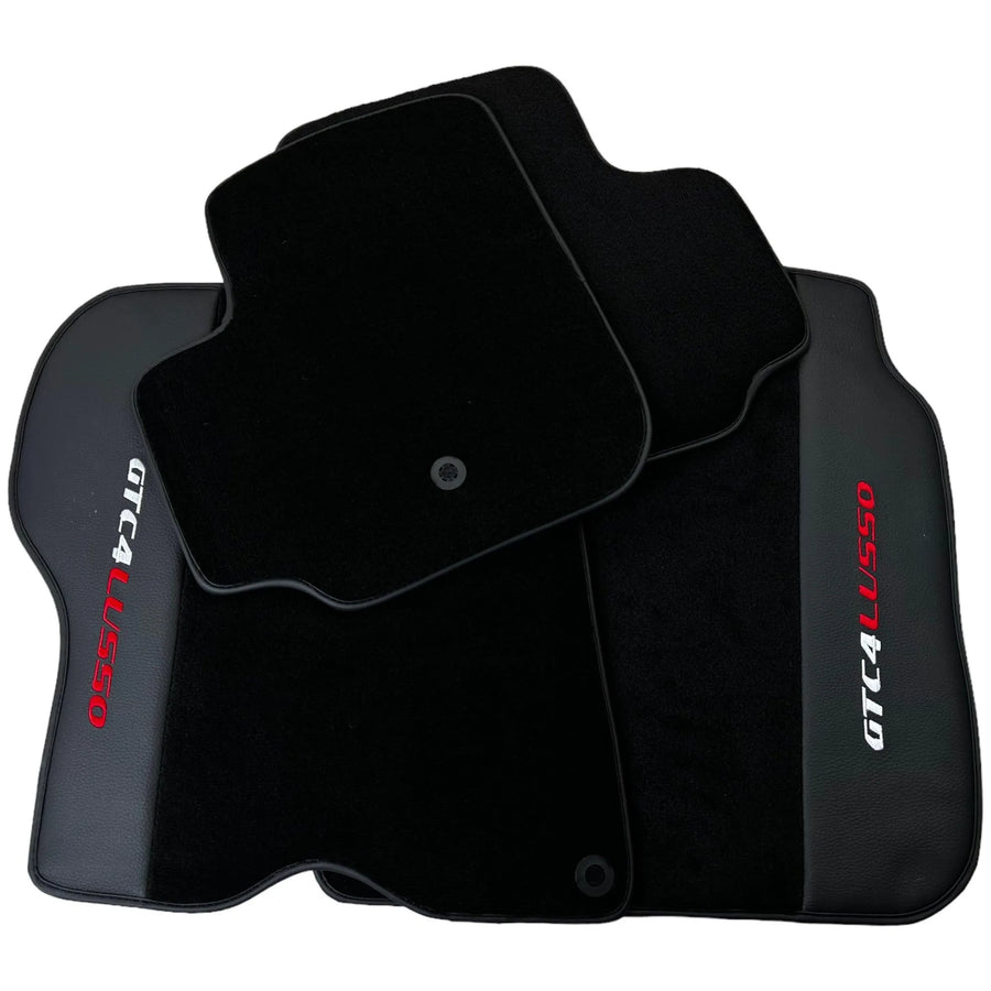 Black Floor Mats For Ferrari GTC4 Lusso (2016-2023) with Leather - AutoWin