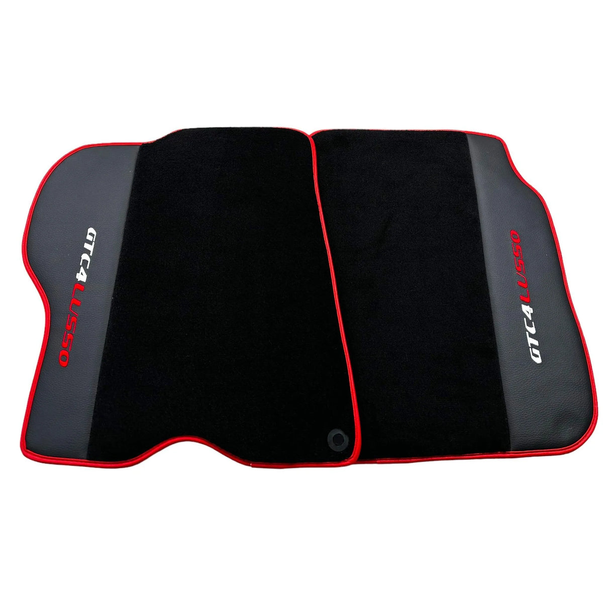 Black Floor Mats For Ferrari GTC4 Lusso (2016-2023) with Leather and Red Trim - AutoWin