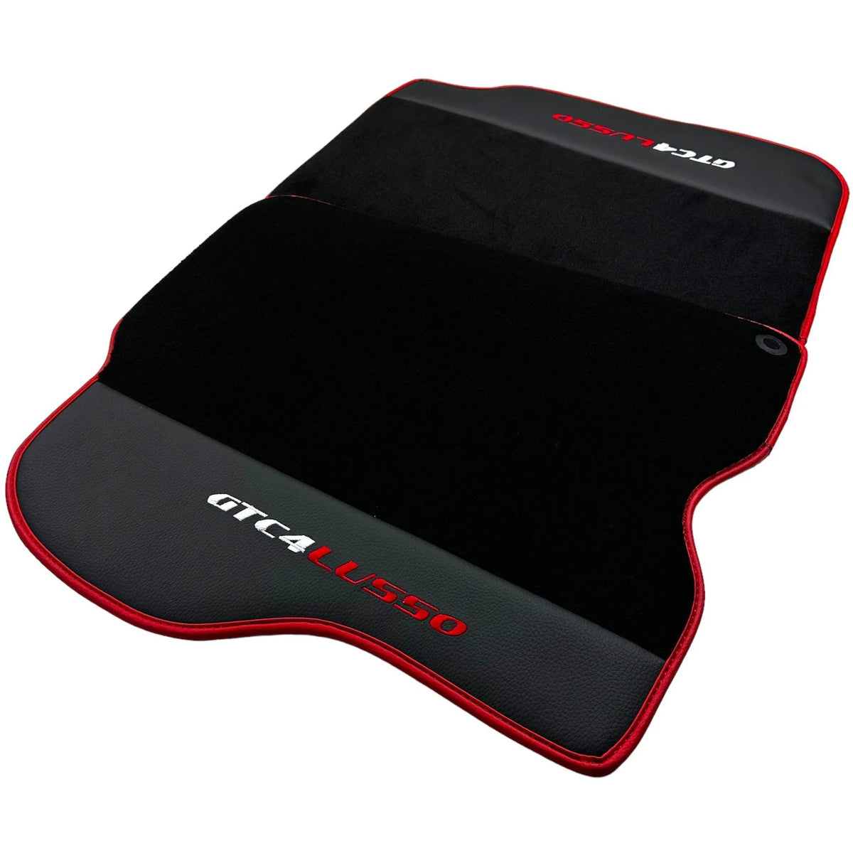 Black Floor Mats For Ferrari GTC4 Lusso (2016-2023) with Leather and Red Trim - AutoWin
