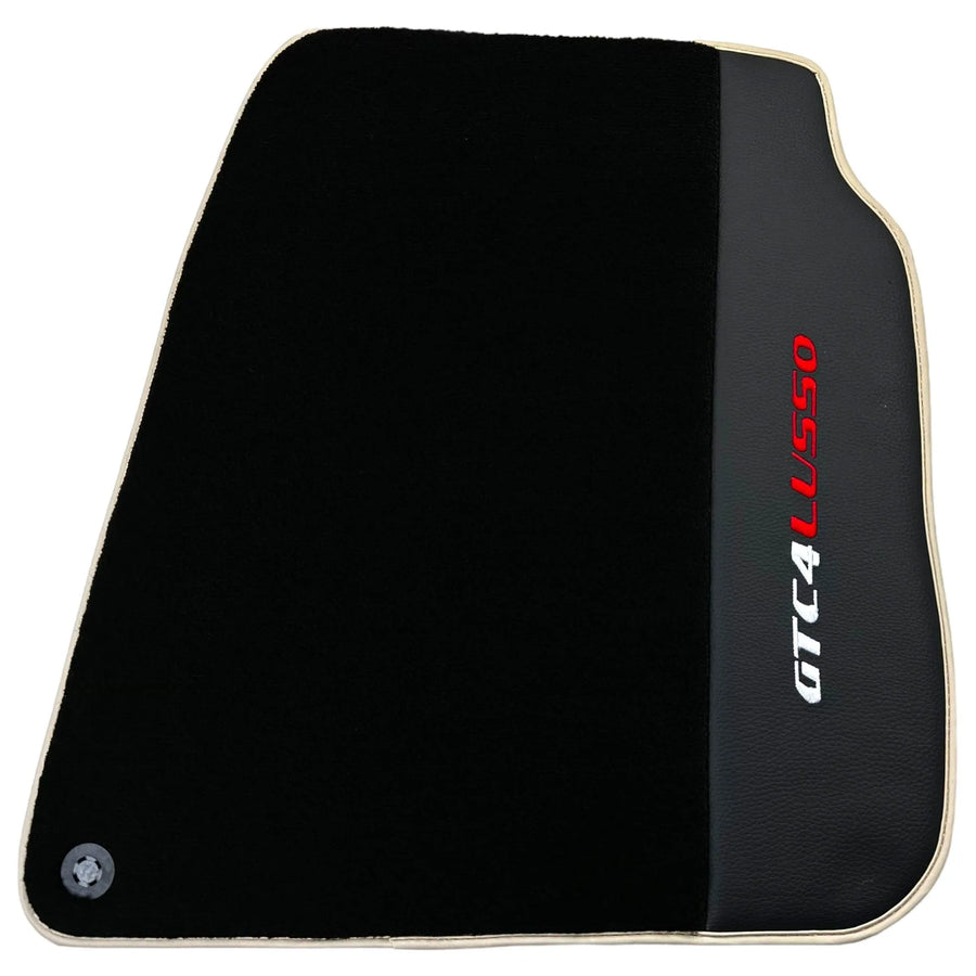 Black Floor Mats For Ferrari GTC4 Lusso (2016-2023) with Leather | Beige Trim - AutoWin