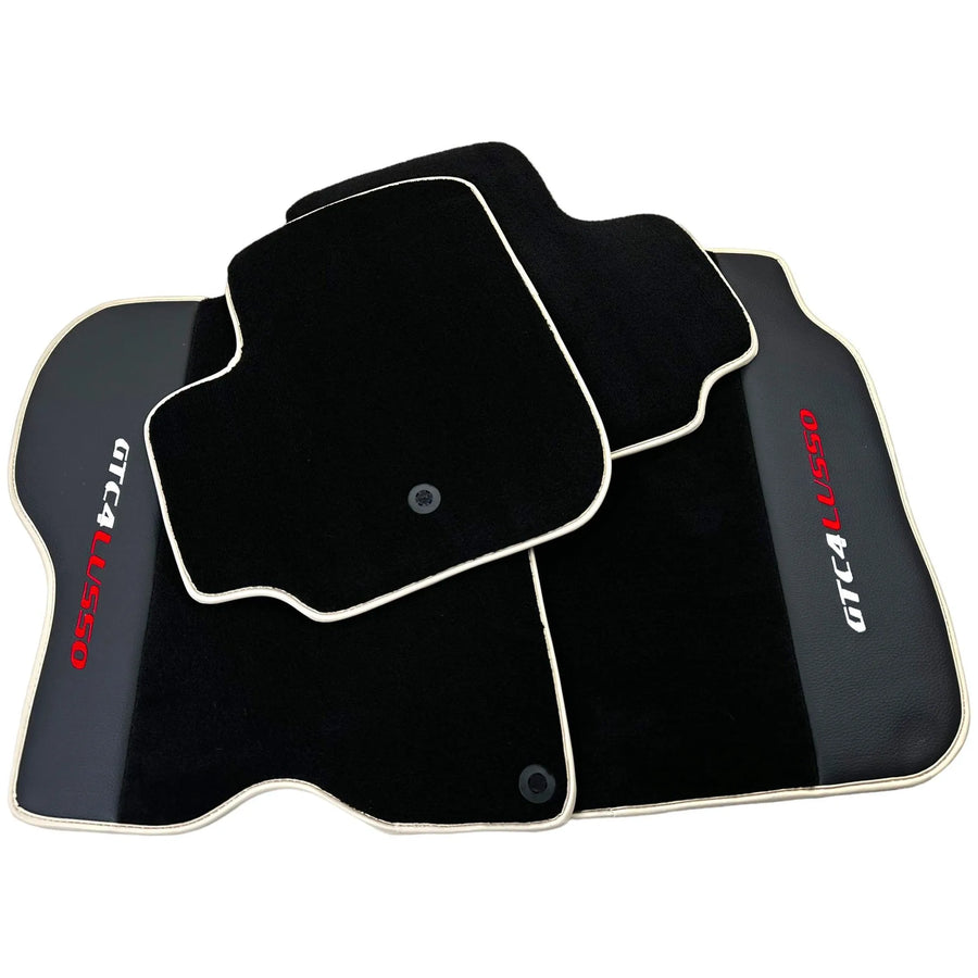 Black Floor Mats For Ferrari GTC4 Lusso (2016-2023) with Leather | Beige Trim - AutoWin