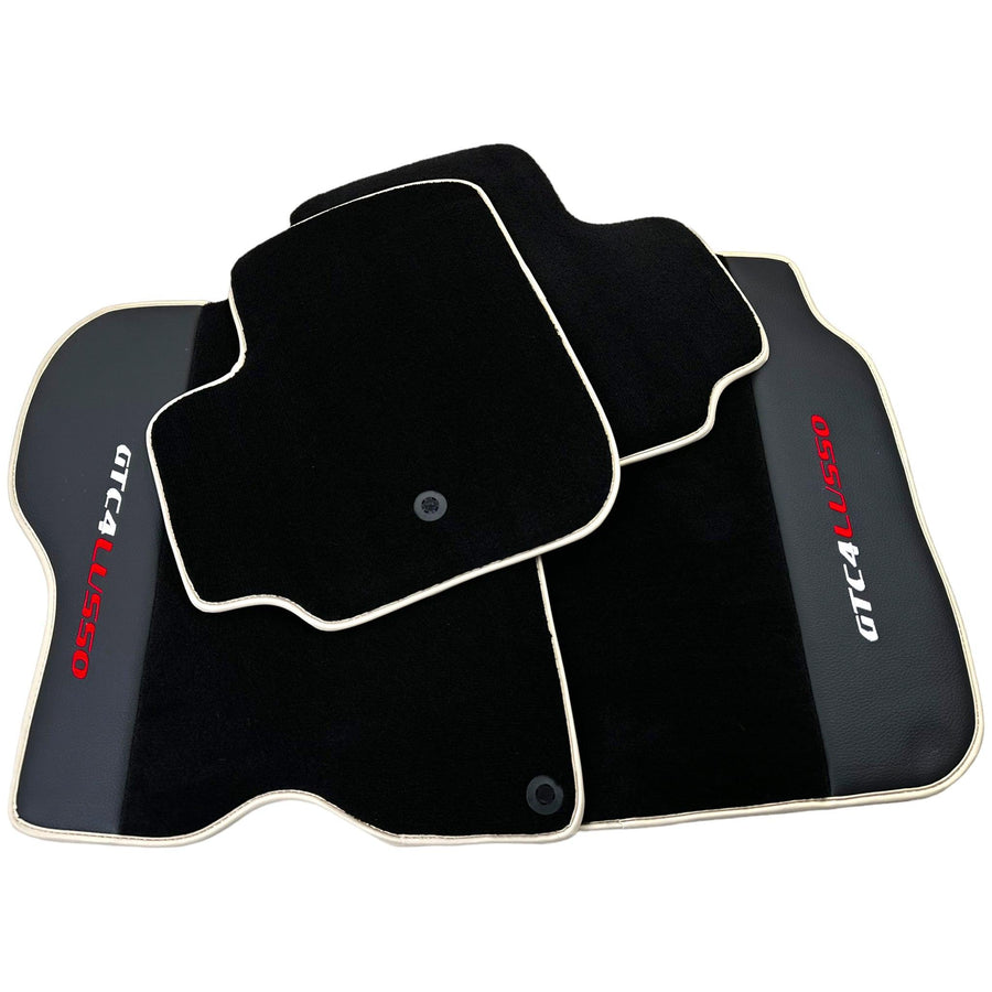 Black Floor Mats For Ferrari GTC4 Lusso (2016-2023) with Leather | Beige Trim - AutoWin