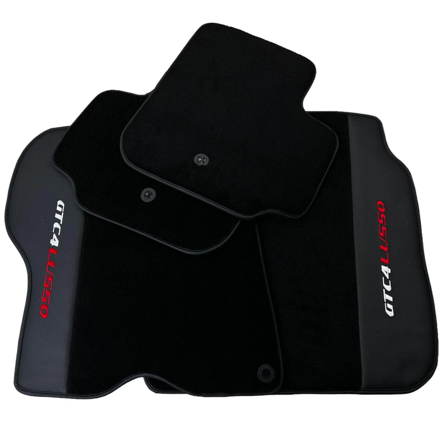Black Floor Mats For Ferrari GTC4 Lusso (2016-2023) with Leather - AutoWin