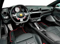 Schwarze Autofußmatten für Ferrari Portofino (2018-2023) mit Leder und rotem Trim