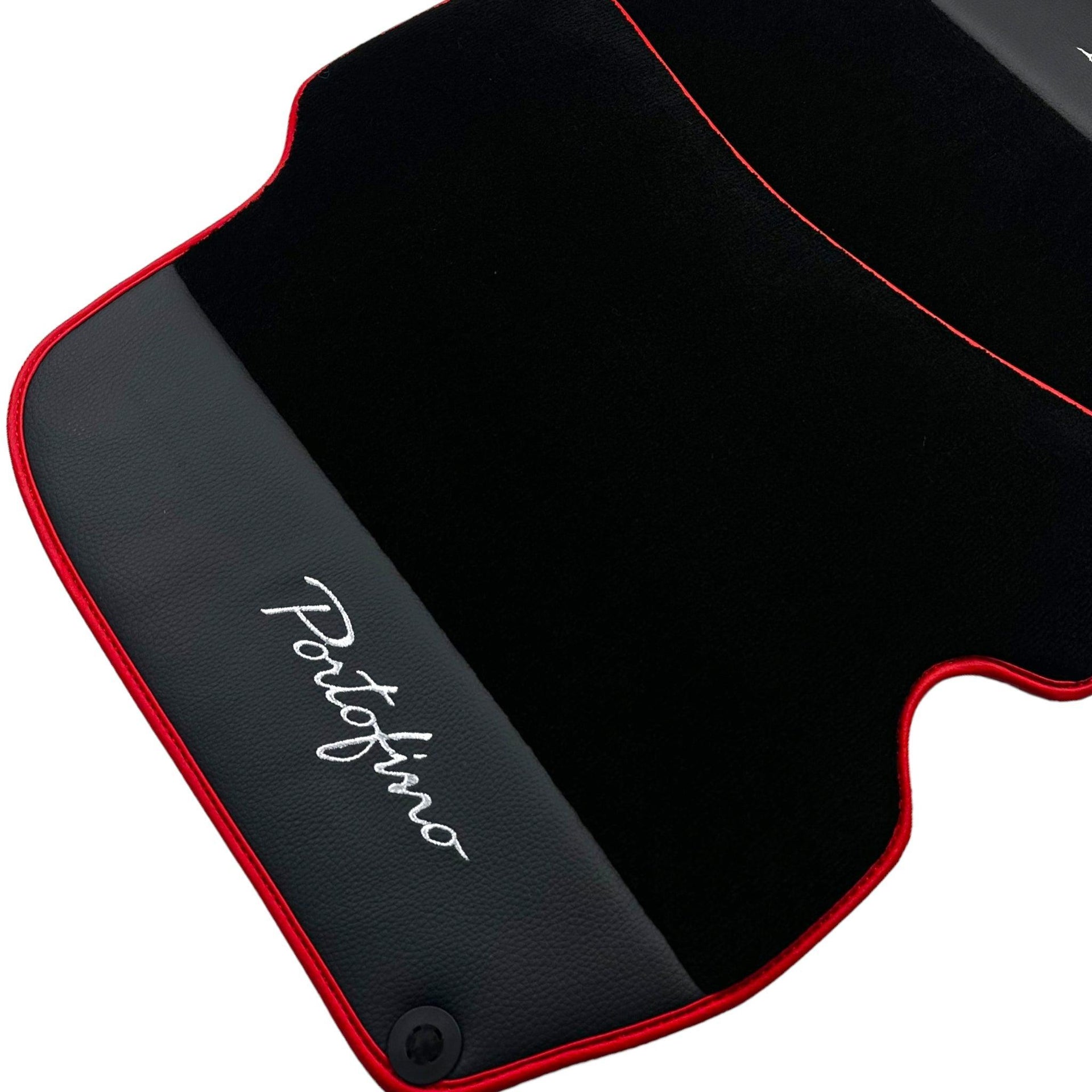 Black Floor Mats For Ferrari Portofino (2018-2023) With Leather and Red Trim - AutoWin