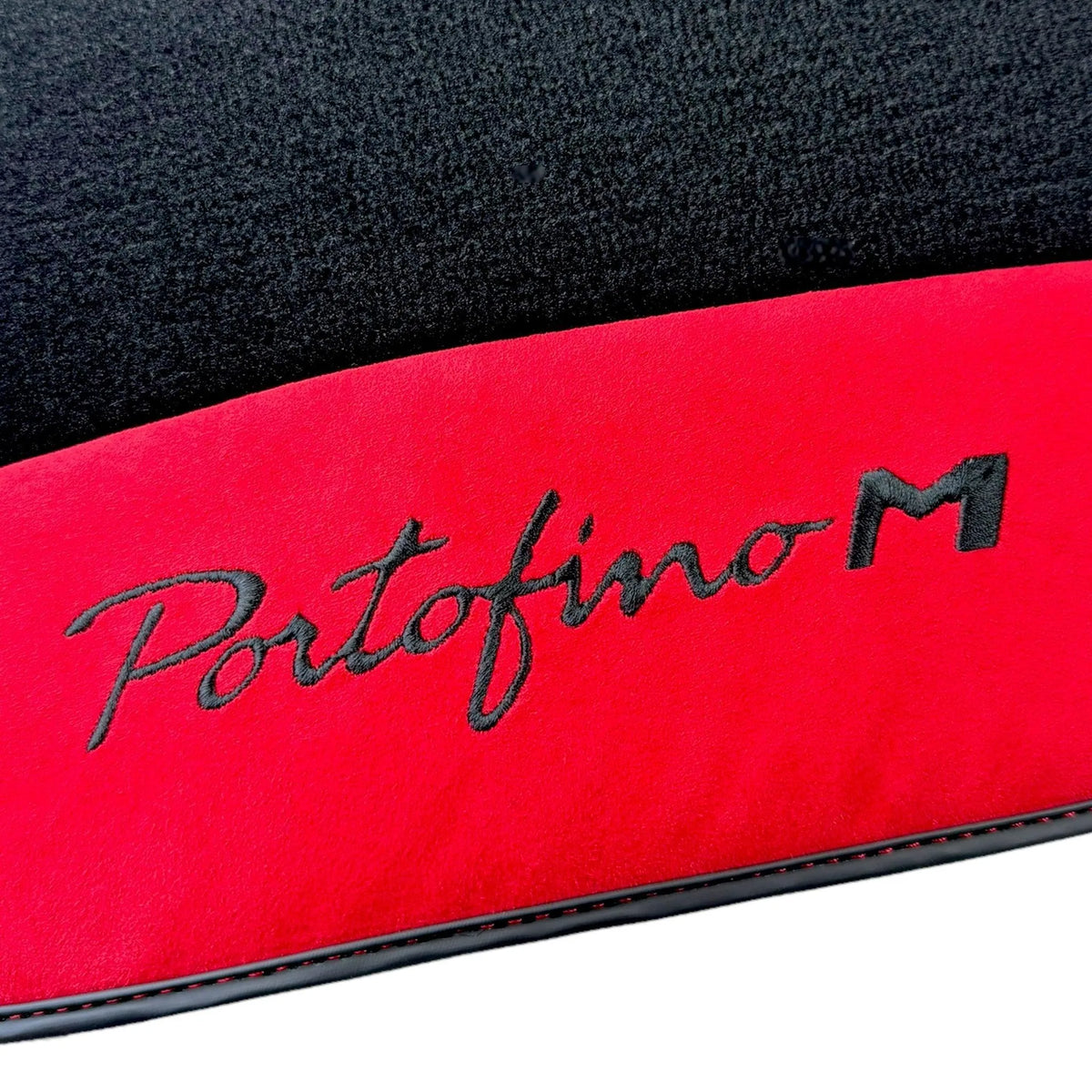 Black Floor Mats for Ferrari Portofino M (2018-2023) with Red Alcantara Leather - AutoWin
