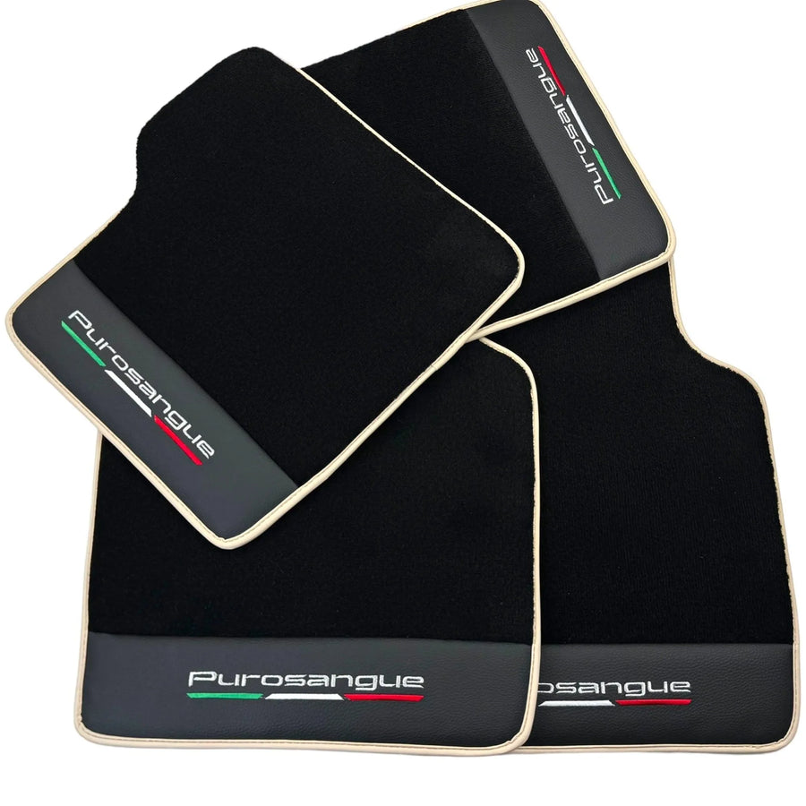 Black Floor Mats for Ferrari Purosangue with Leather and Beige Trim | Italian Edition - AutoWin