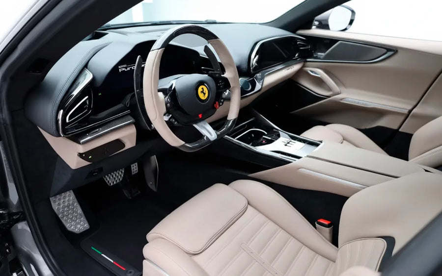 Black Floor Mats for Ferrari Purosangue with Leather and Black Trim | Italian Edition