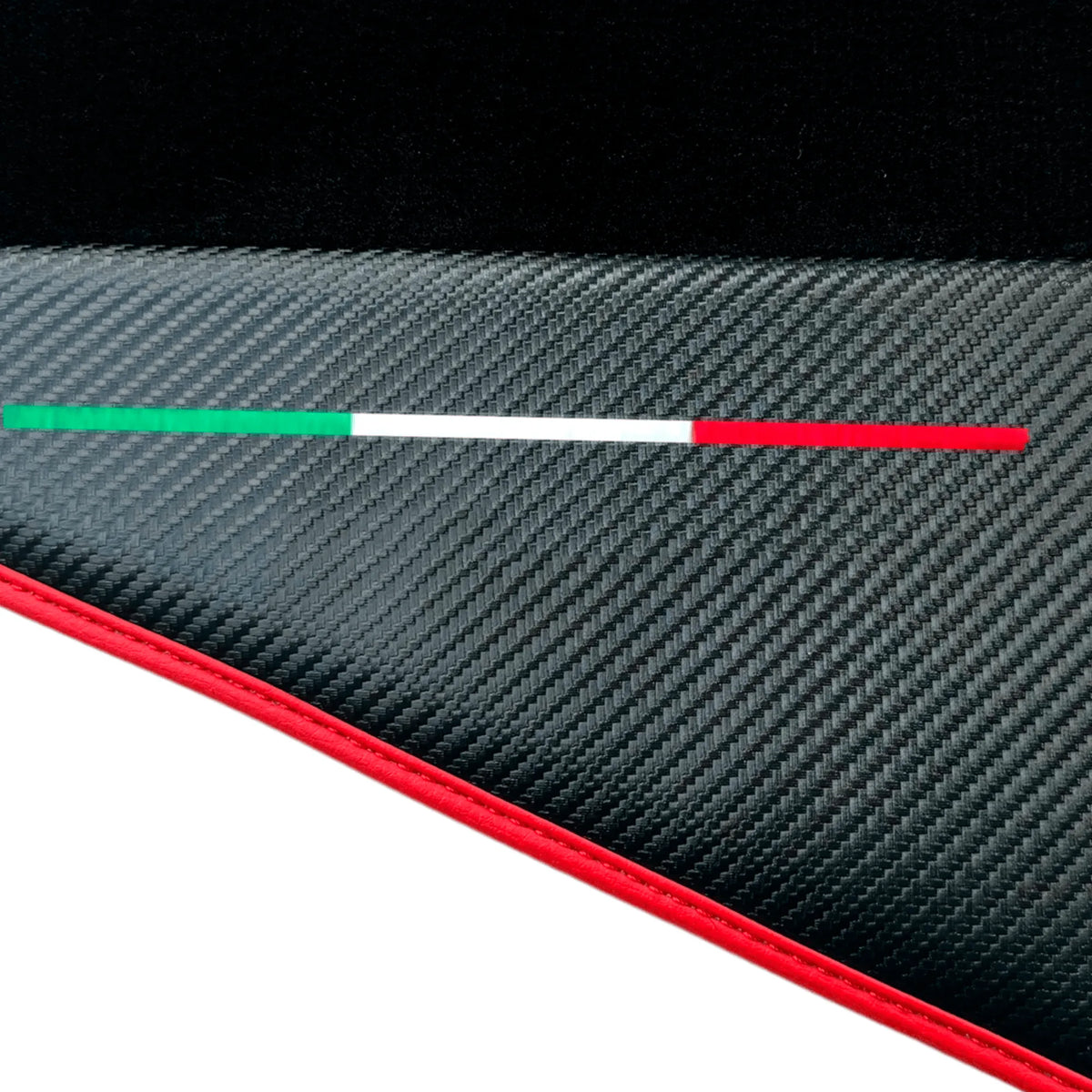 Black Floor Mats for Ferrari SF90 Stradale (2019-2024) with Carbon Fiber | Red Trim - AutoWin
