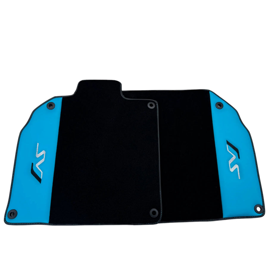 Black Floor Mats for Lamborghini Aventador SVJ with Blue Leather