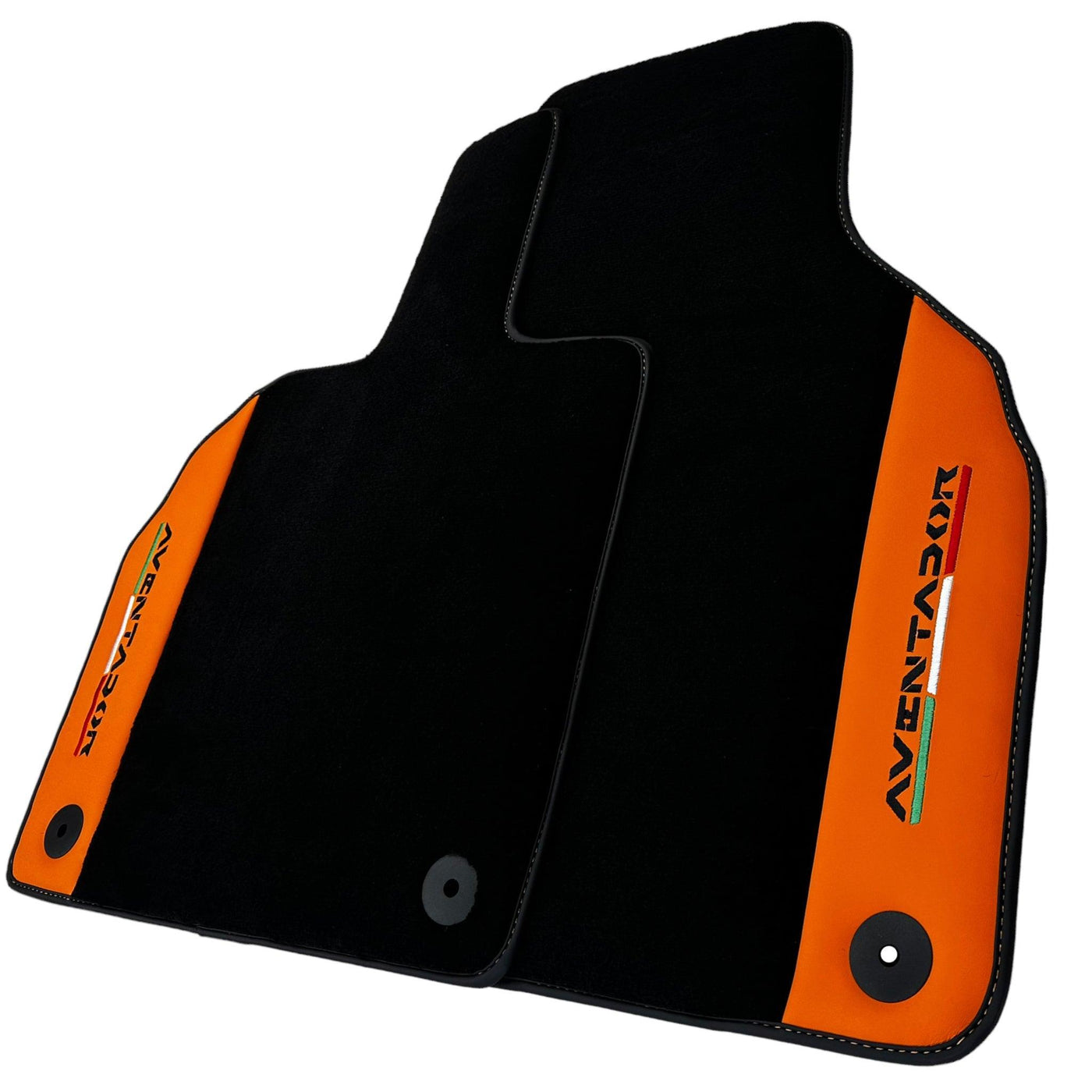 Black Floor Mats for Lamborghini Aventador with Orange (Arancia Leonis) Nappa Leather - AutoWin