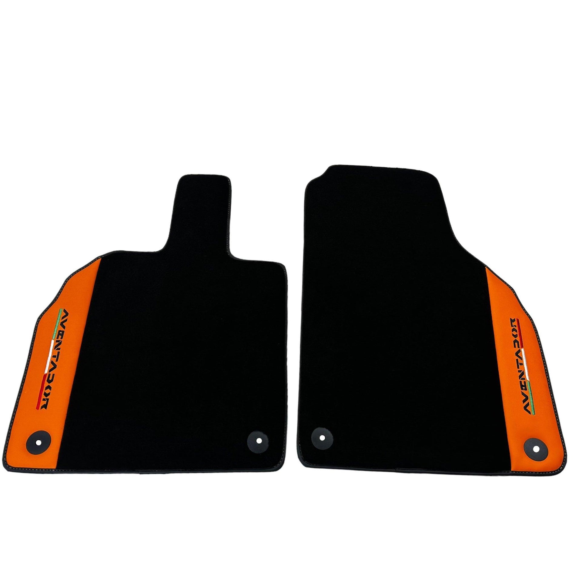 Black Floor Mats for Lamborghini Aventador with Orange (Arancia Leonis) Nappa Leather - AutoWin
