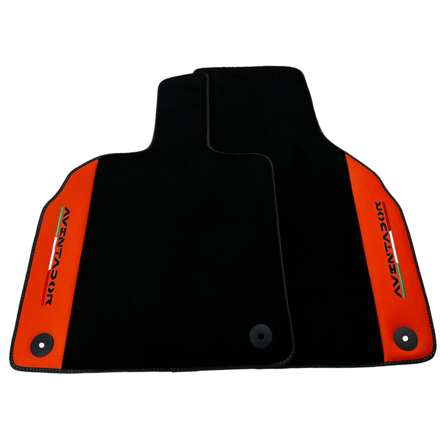Black Floor Mats for Lamborghini Aventador with Orange (Arancia Mira) Nappa Leather - AutoWin