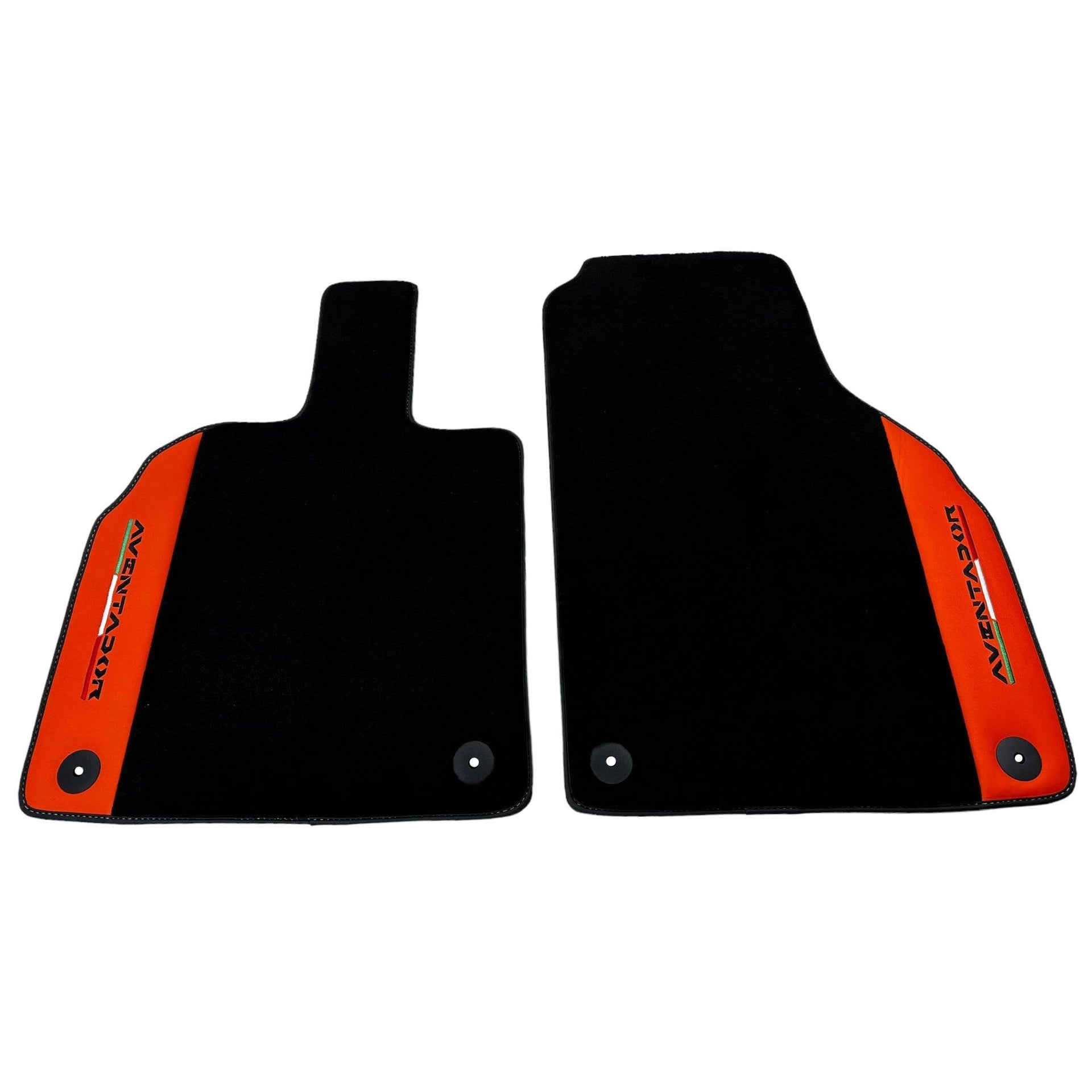 Black Floor Mats for Lamborghini Aventador with Orange (Arancia Mira) Nappa Leather - AutoWin