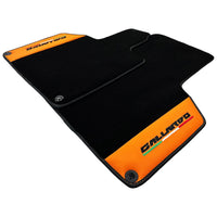 Black Floor Mats for Lamborghini Gallardo With Orange Arancia Leonis Nappa Leather - AutoWin