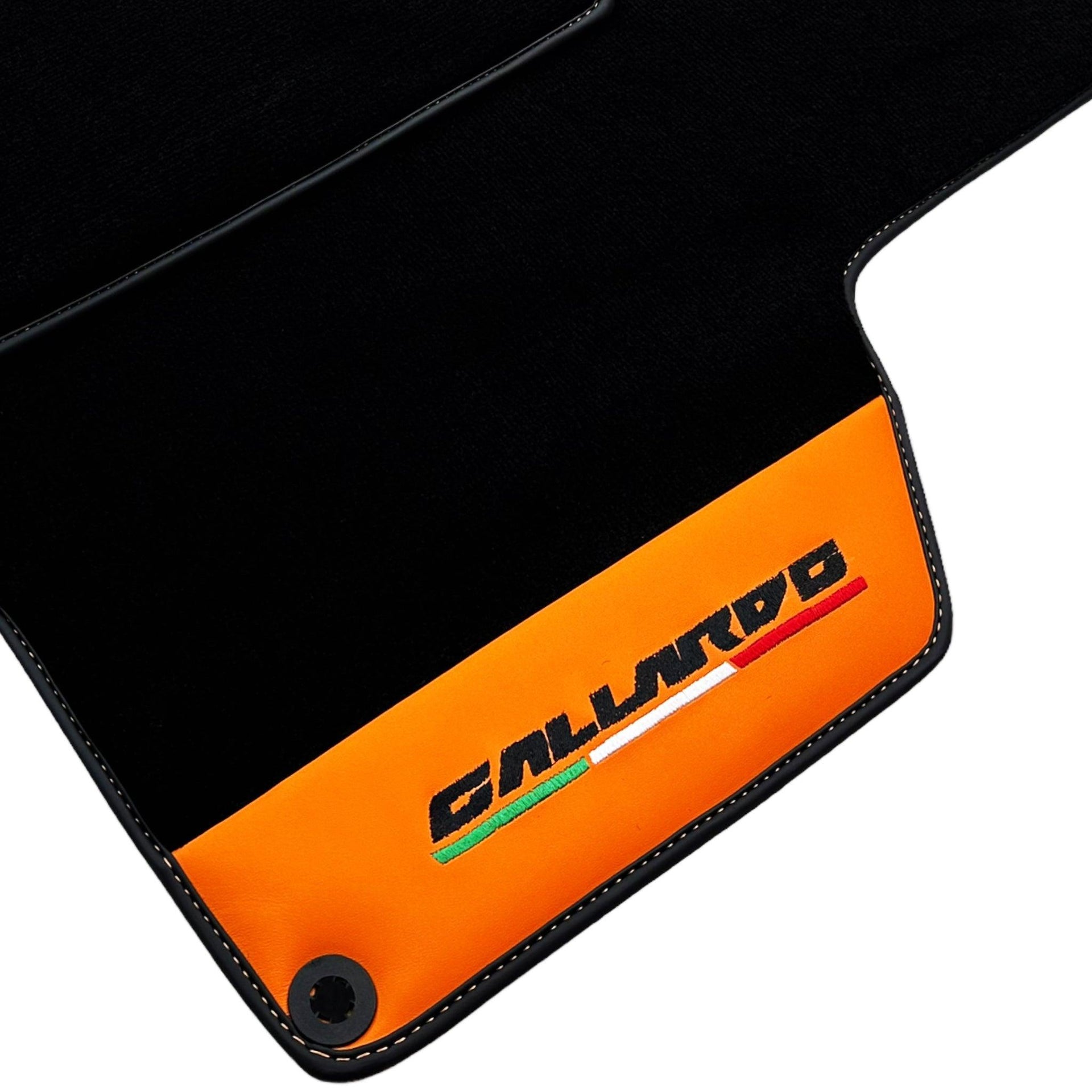 Black Floor Mats for Lamborghini Gallardo With Orange Arancia Leonis Nappa Leather - AutoWin