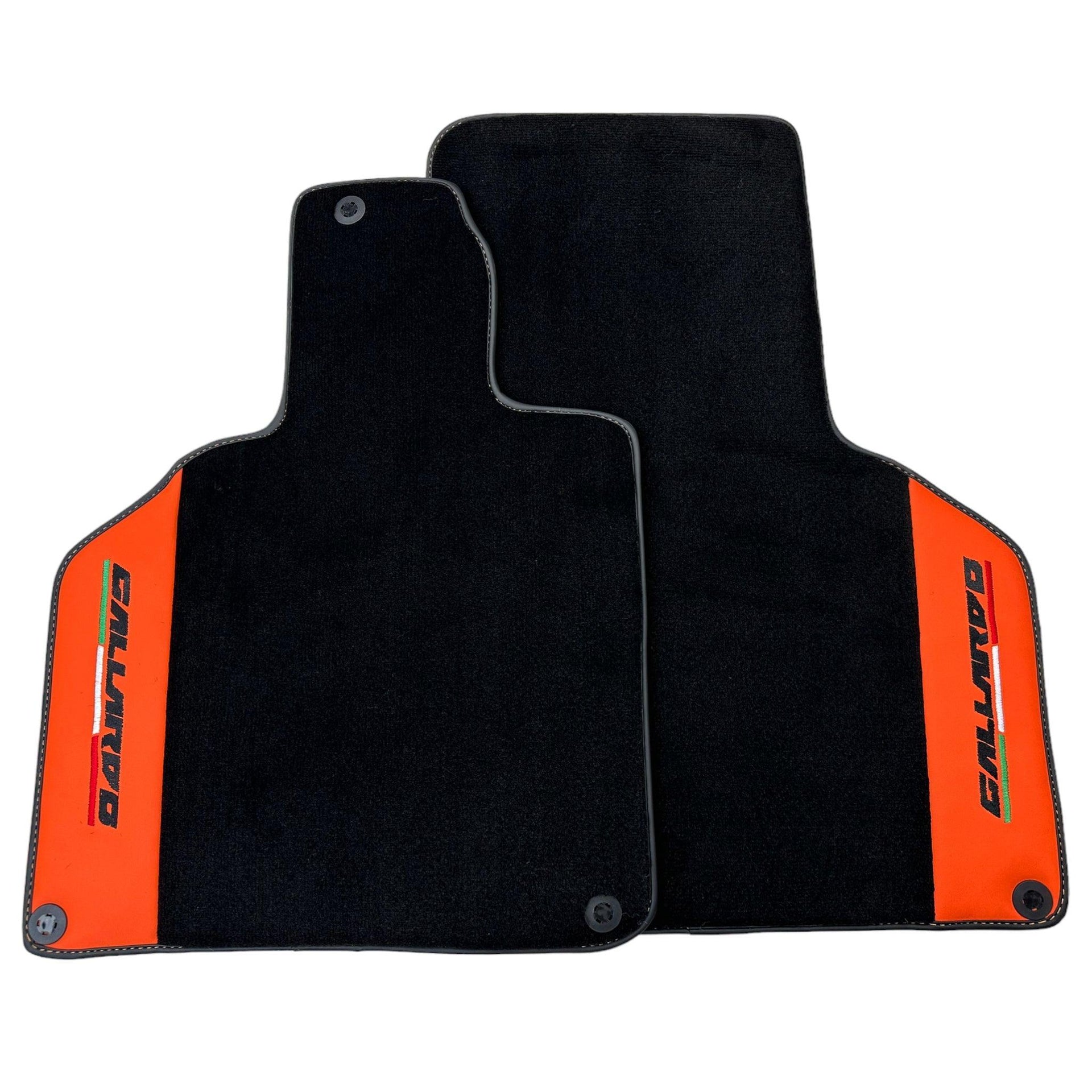 Black Floor Mats for Lamborghini Gallardo With Orange Arancia Mira Nappa Leather - AutoWin