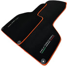 Black Floor Mats for Lamborghini Huracan (2014-2023) with Orange Leather Trim - AutoWin