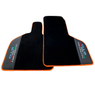 Black Floor Mats for Lamborghini Huracan STO With Black Leather and Orange Trim
