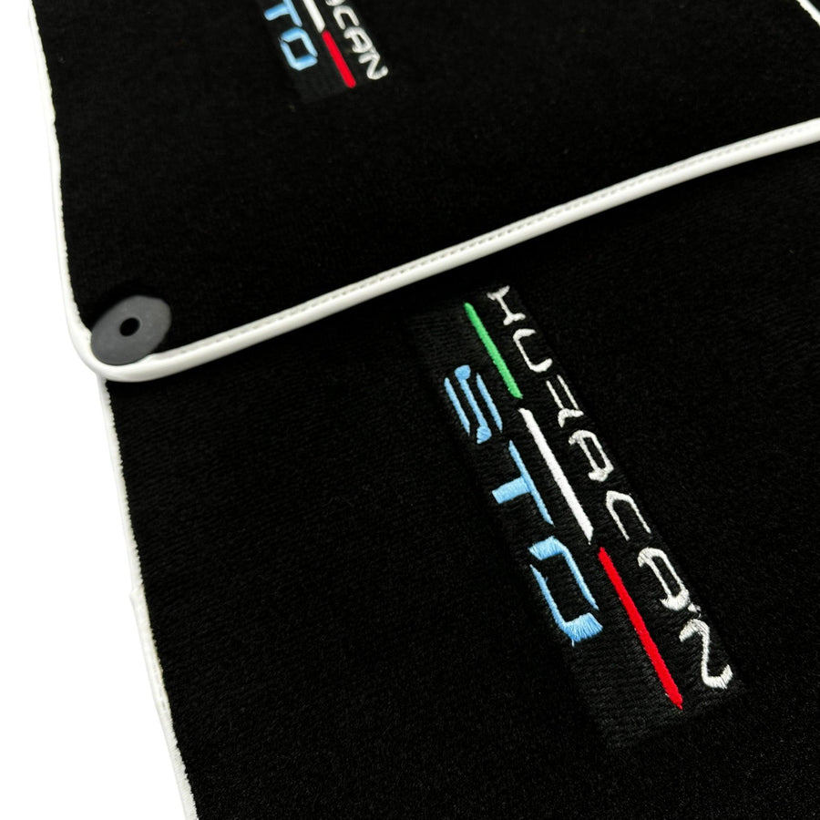 Custom Black Floor Mats for Lamborghini Huracan STO - White Trim
