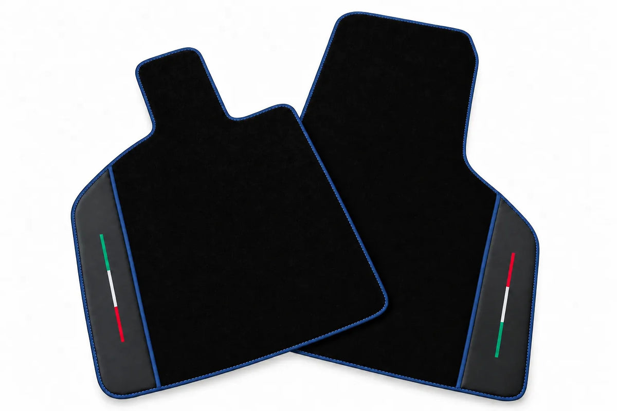 Black Floor Mats for Lamborghini Huracan Tecnica with Alcantara and Italian Flag | Green Edition Dark Blue trim