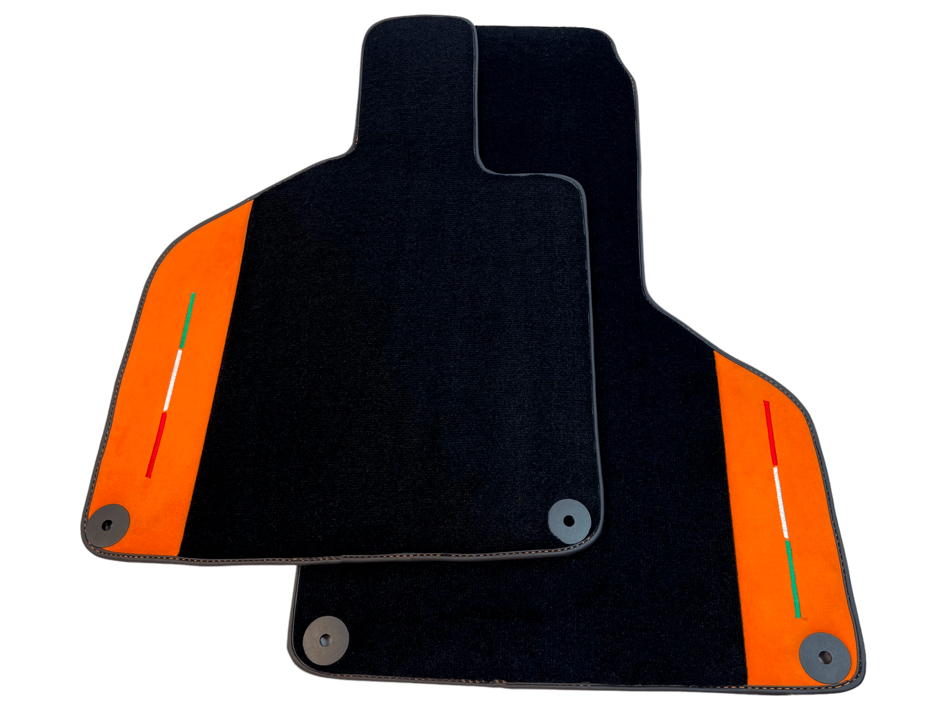 Custom Black Floor Mats for Lamborghini Huracan with Orange Alcantara Leather