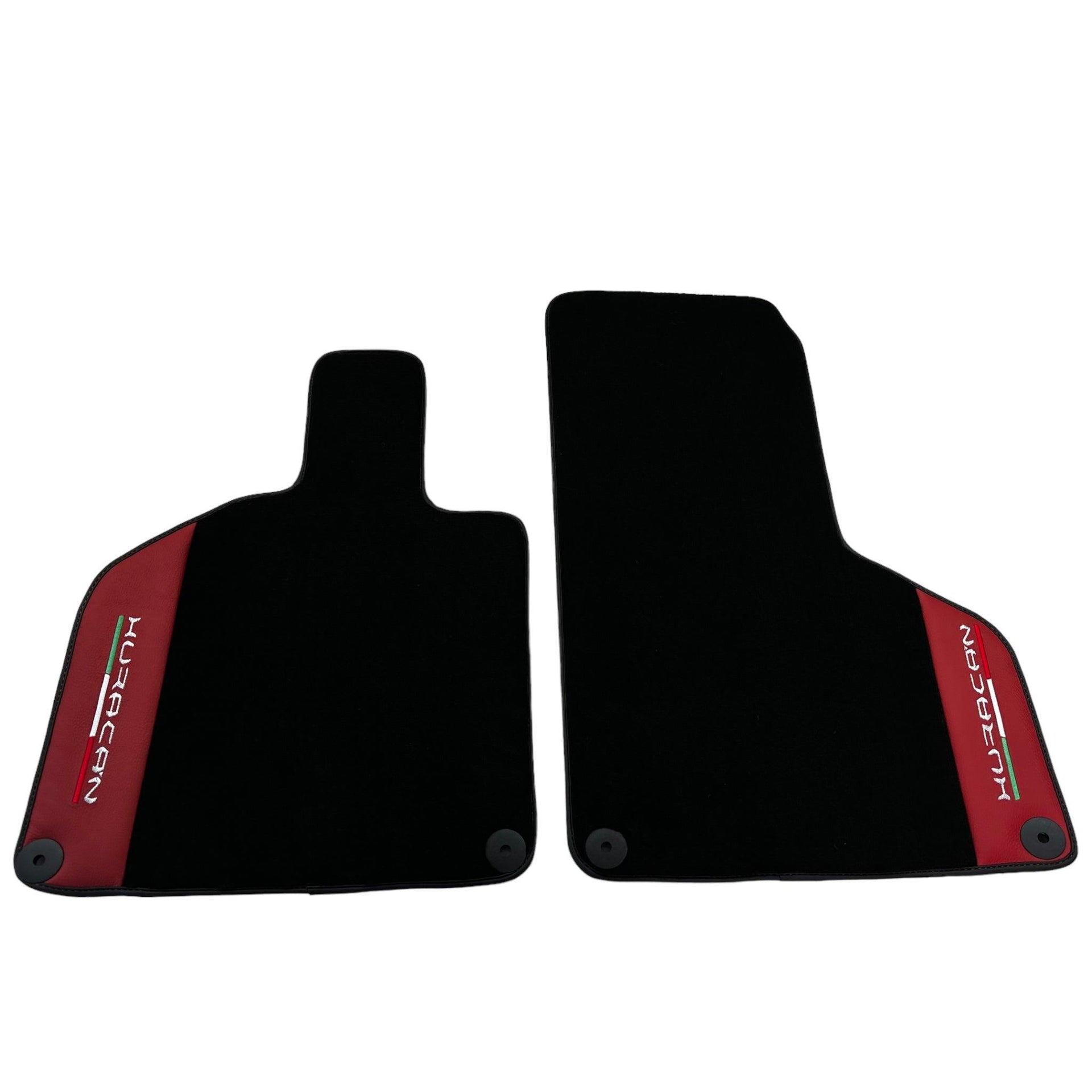 Black Floor Mats for Lamborghini Huracan With Red (Rosso Mysia) Leather - AutoWin