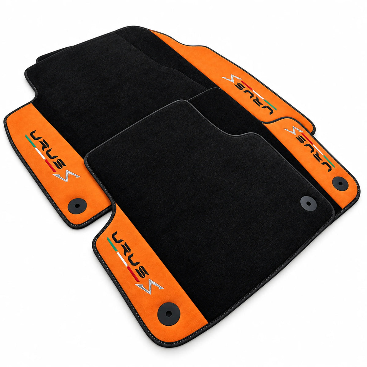 Black Floor Mats For Lamborghini Urus S With Orange Alcantara Leather - AutoWin