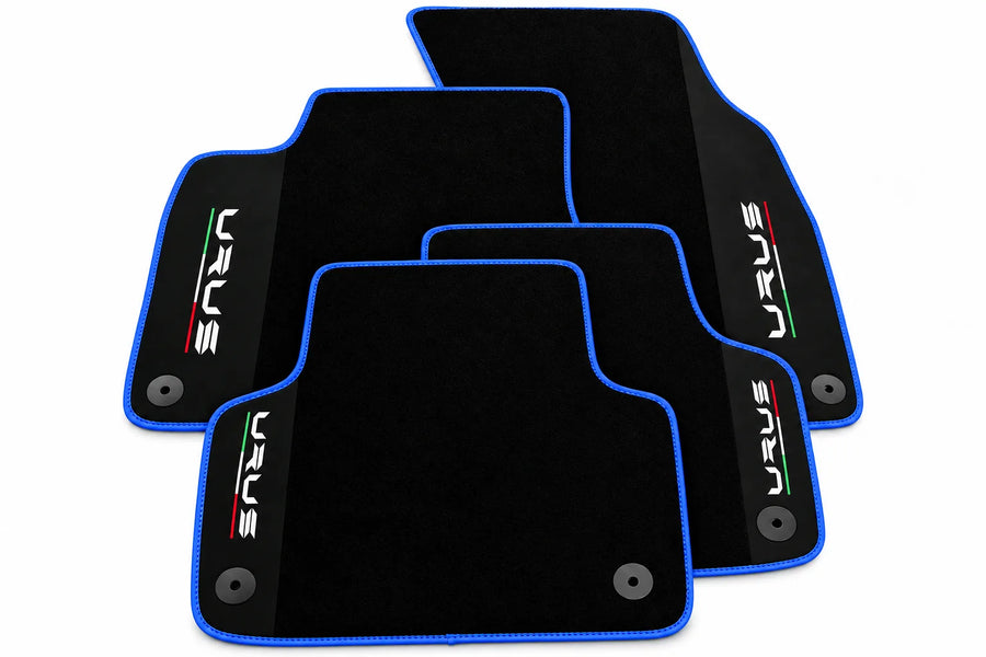 Black Floor Mats For Lamborghini Urus With Alcantara Leather Blue trim