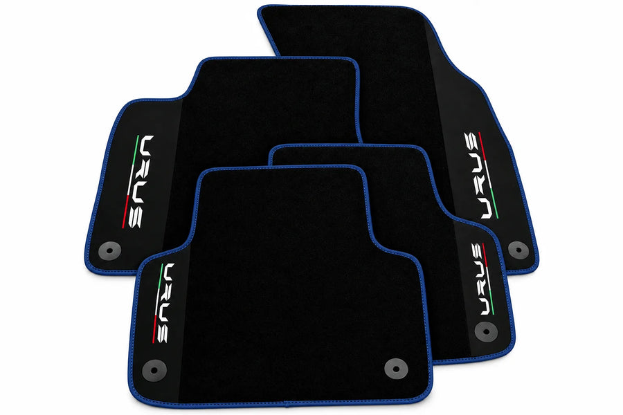 Black Floor Mats For Lamborghini Urus With Alcantara Leather Dark Blue trim