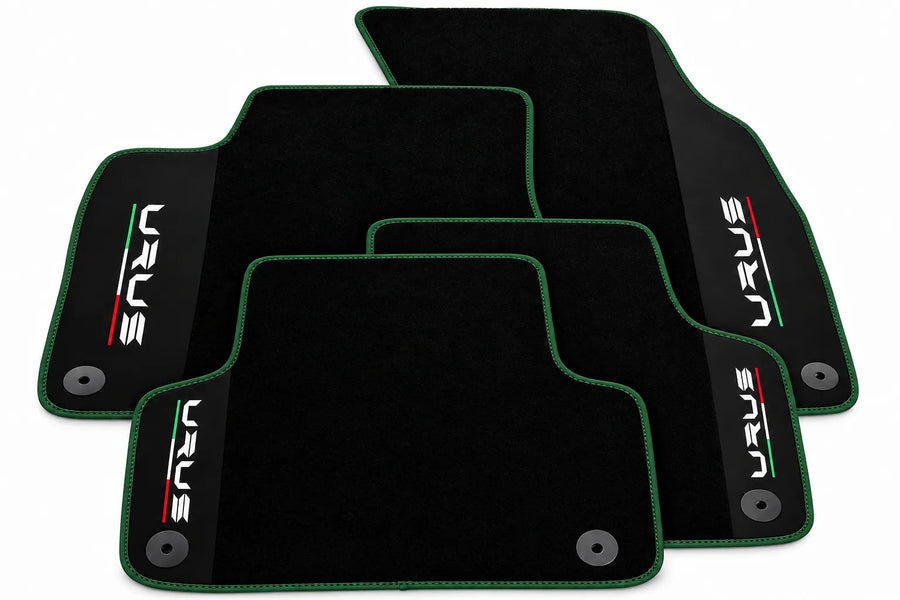 Black Floor Mats For Lamborghini Urus With Alcantara Leather Dark Green trim