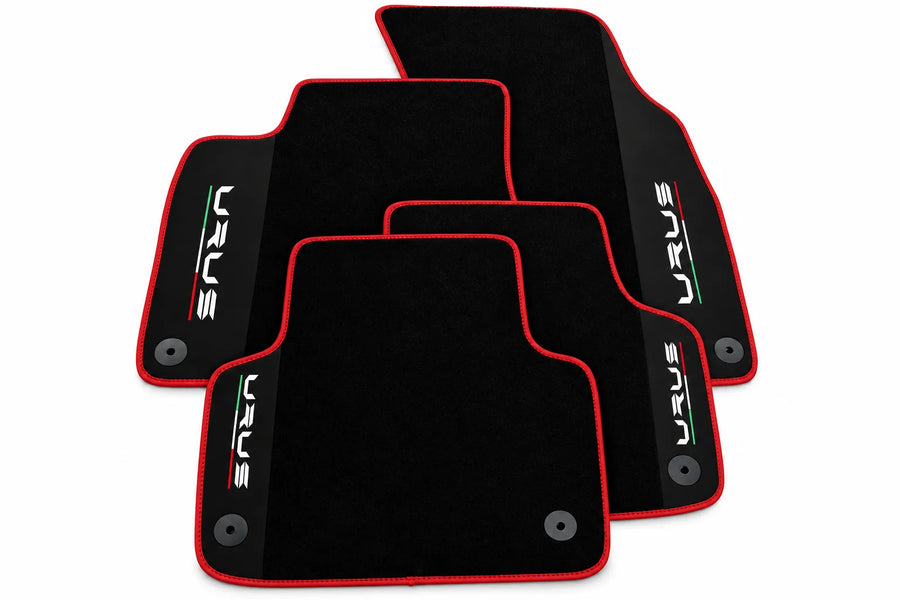Black Floor Mats For Lamborghini Urus With Alcantara Leather Red trim