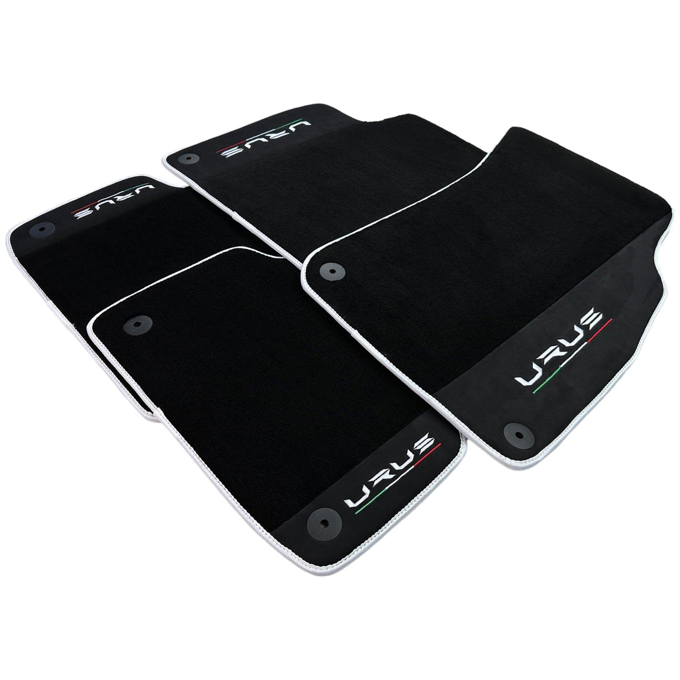 Black Floor Mats For Lamborghini Urus With Alcantara Leather White Trim - AutoWin