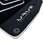 Black Floor Mats For Lamborghini Urus With Alcantara Leather White Trim - AutoWin