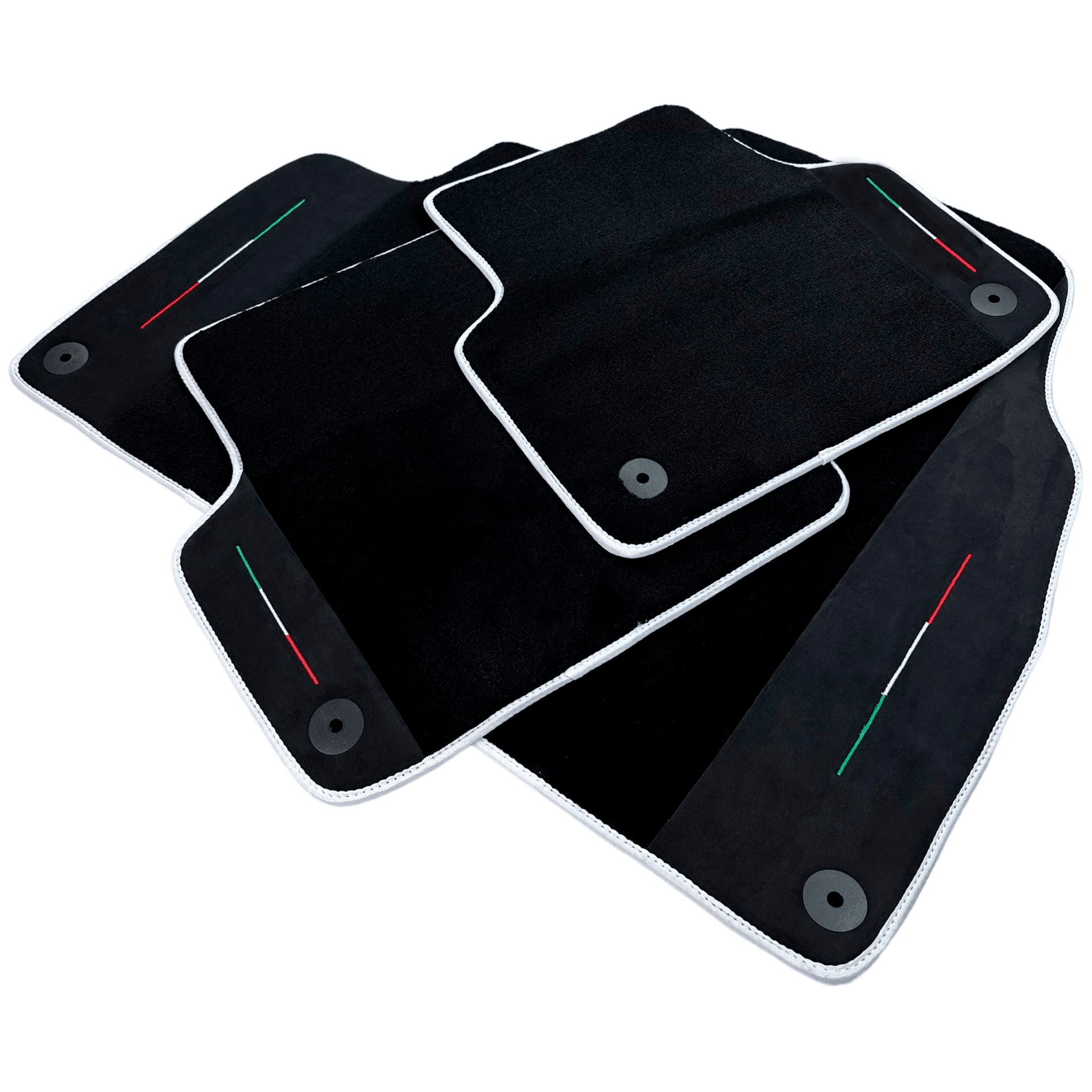 Black Floor Mats For Lamborghini Urus With Alcantara Leather White Trim - AutoWin