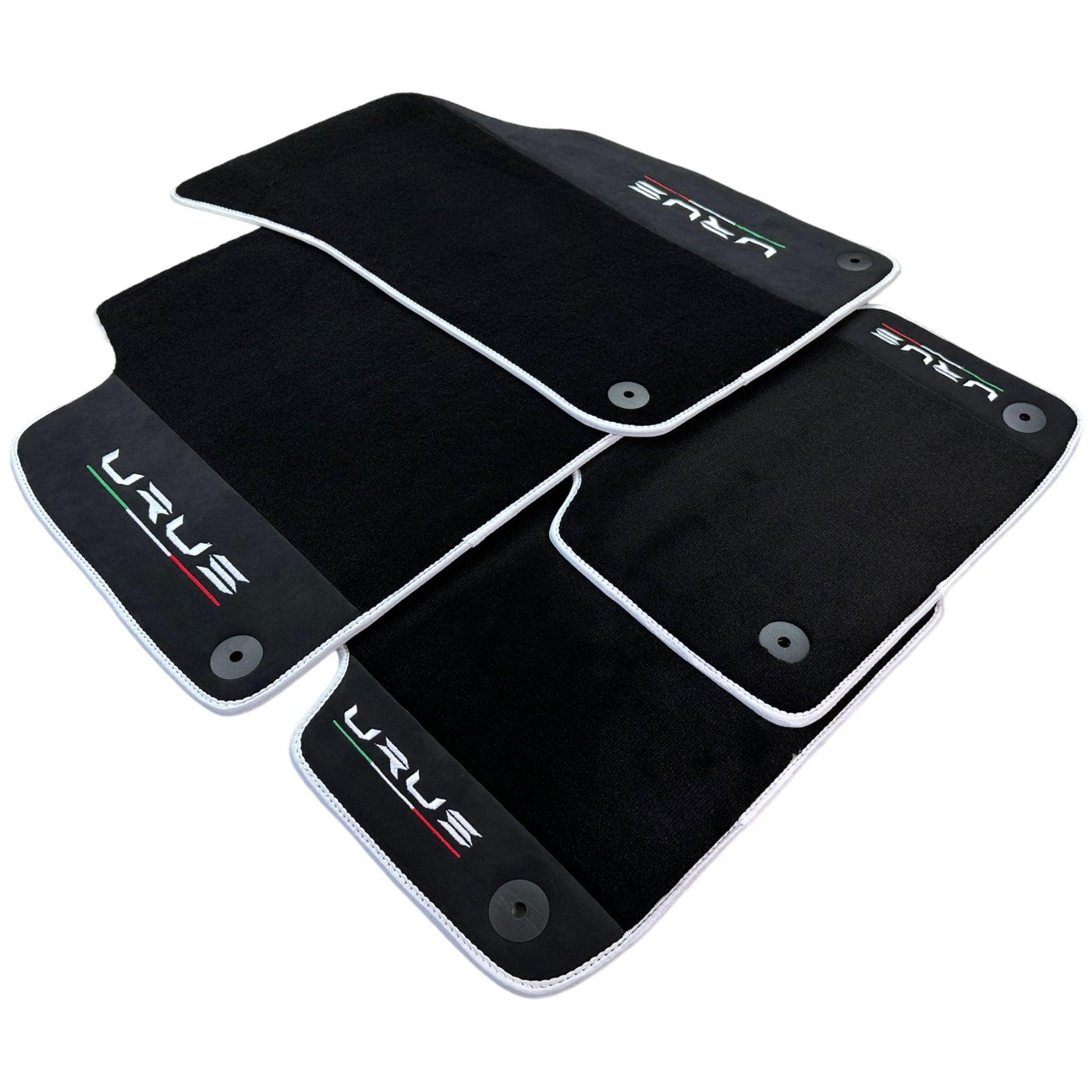 Black Floor Mats For Lamborghini Urus With Alcantara Leather White Trim - AutoWin