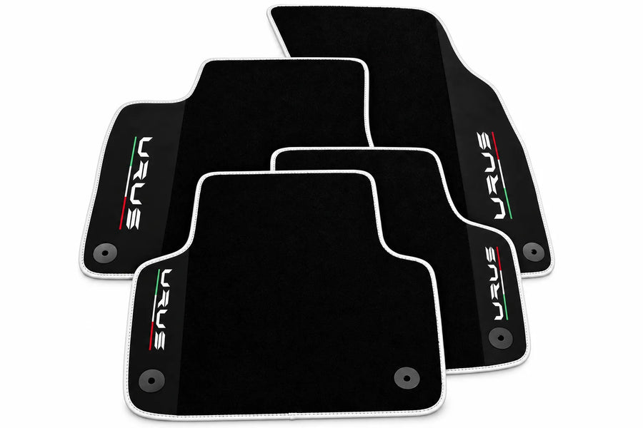 Black Floor Mats For Lamborghini Urus With Alcantara Leather White trim