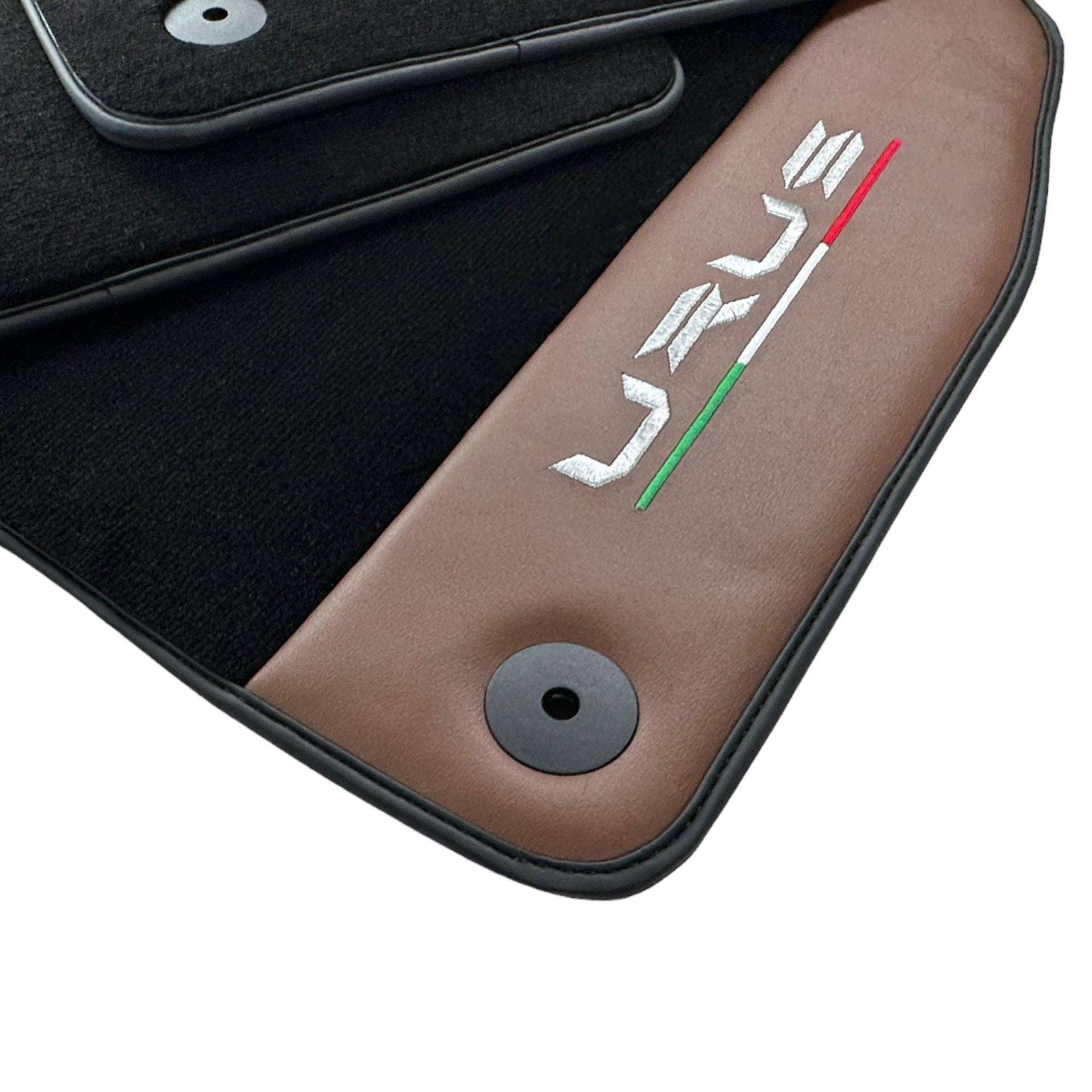 Black Floor Mats for Lamborghini Urus With Brown Leather - AutoWin