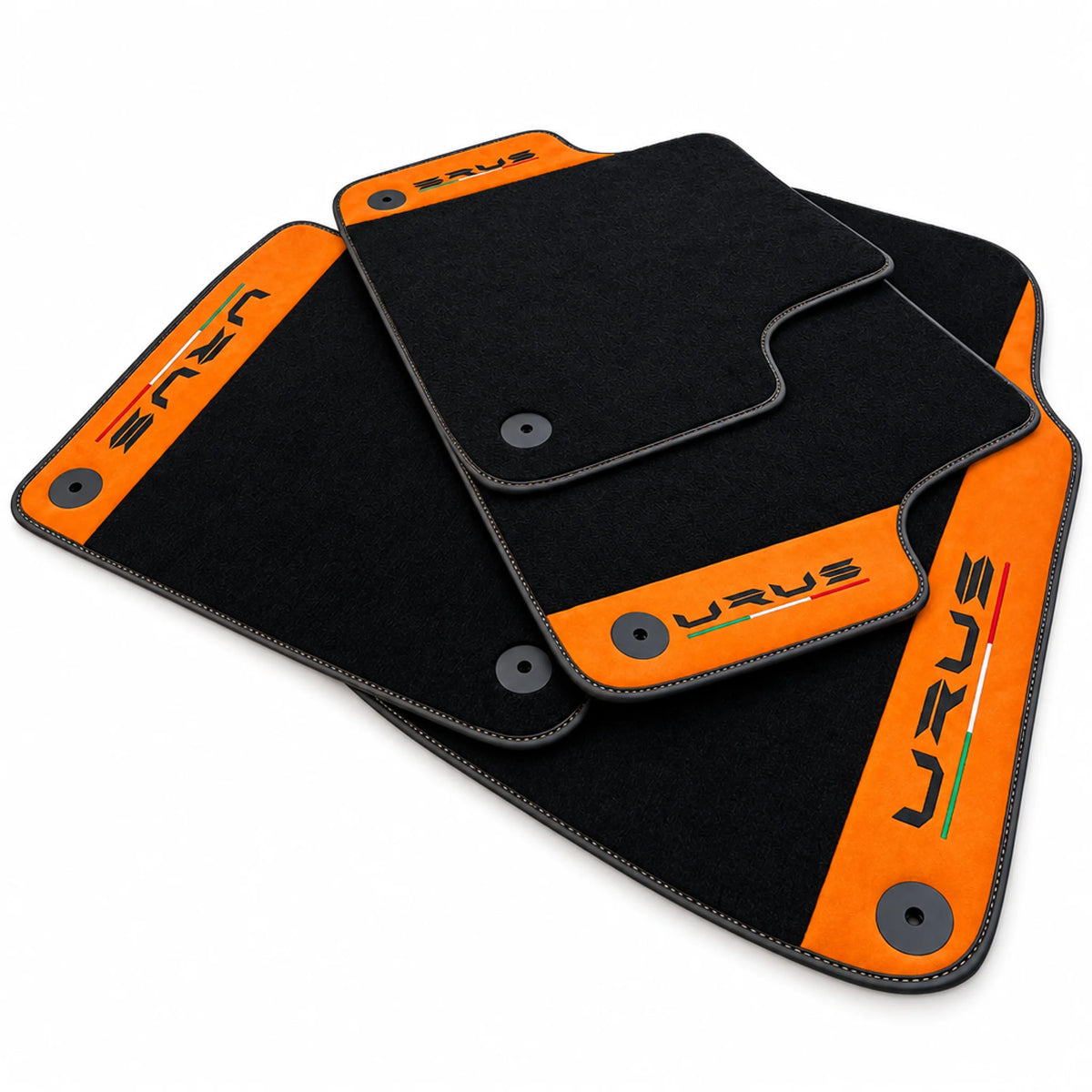 Black Floor Mats For Lamborghini Urus With Orange Alcantara Leather - AutoWin